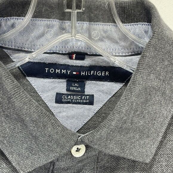 Tommy Hilfiger Men Large Polo Shirt Classic Fit Short Sleeve Gray - Picture 8 of 15